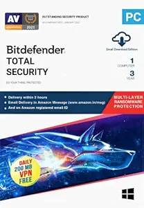 Bitdefender - 1 Computer,3 Years - Total Security | Windows | Latest Version | Email Delivery In 2 Hours- No Cd