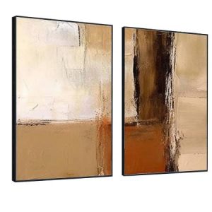 Large Framed Black and White Neutral Abstract Wall Art for Living Room